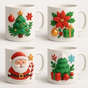 Festive Christmas Mugs Set Of 4